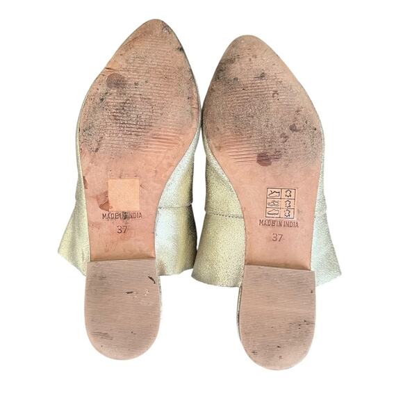 Free People Sienna Gold Metallic Point Toe Leather Ruffle Slip On Flats Size 37 - Picture 8 of 12